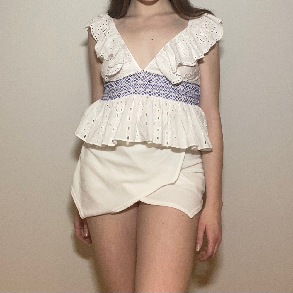 White&Blue Zara Eyelet Cutout Top